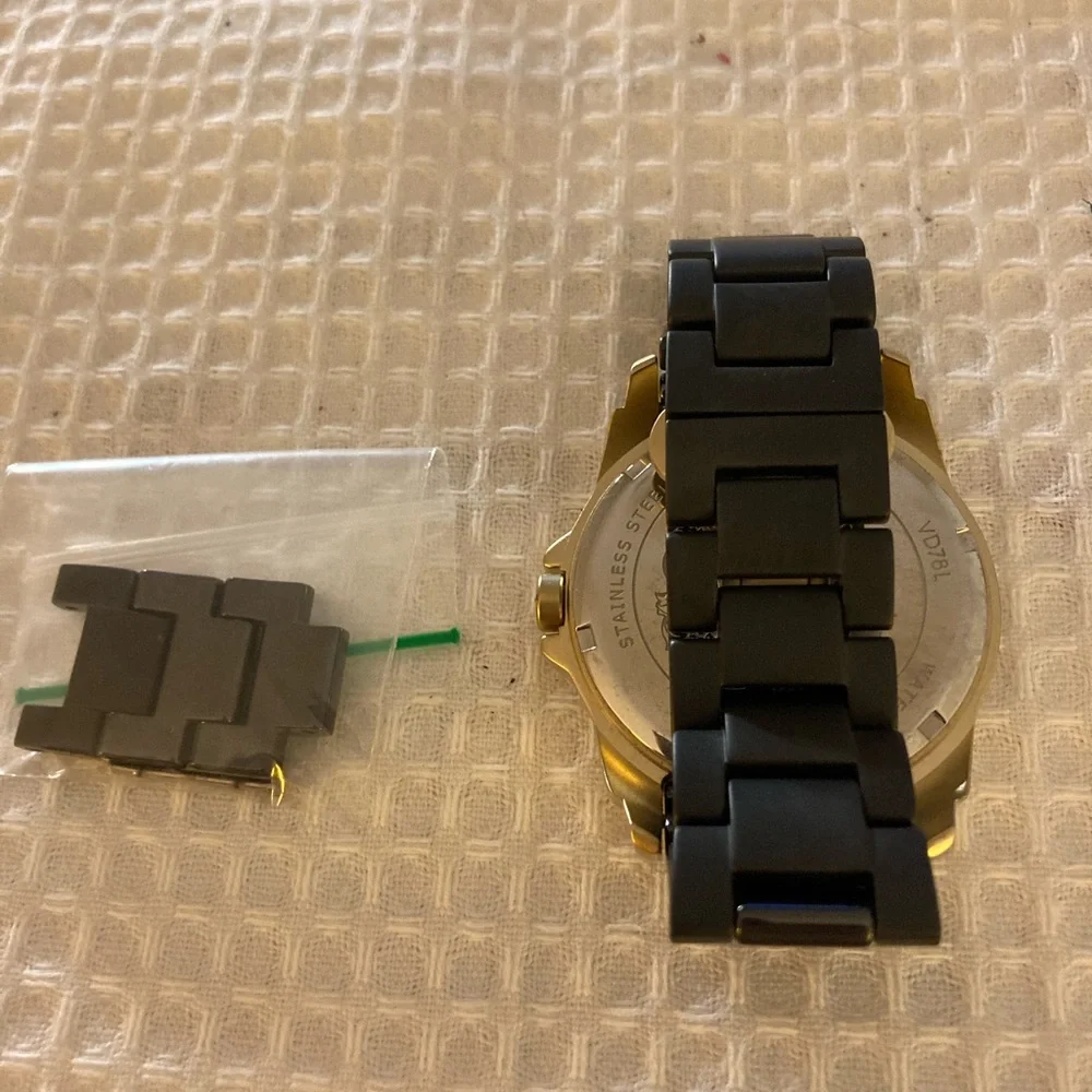 Vince Camuto Gold Tone and Black Women's Crystal Accent Watch